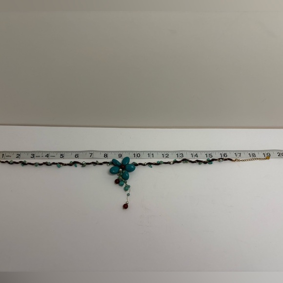 Whimsical Turquoise and Red Beaded Flower Necklace - Picture 7 of 7